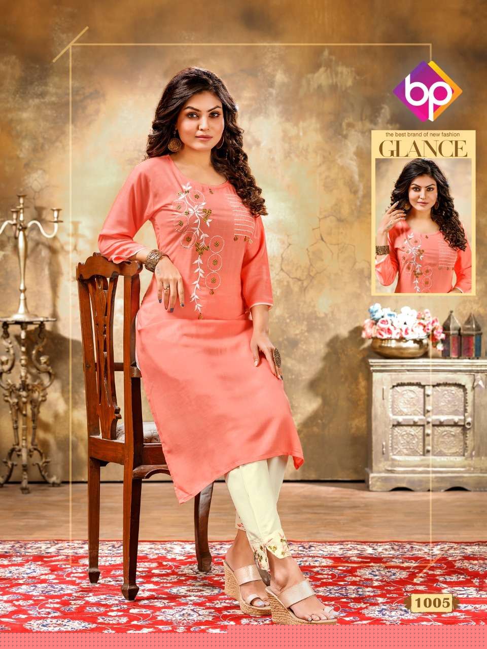 MASHAKALI BY BP 1001 TO 1008 SERIES STYLISH FANCY BEAUTIFUL COLORFUL CASUAL WEAR & ETHNIC WEAR RAYON SLUB EMBROIDERED KURTIS WITH BOTTOM AT WHOLESALE PRICE