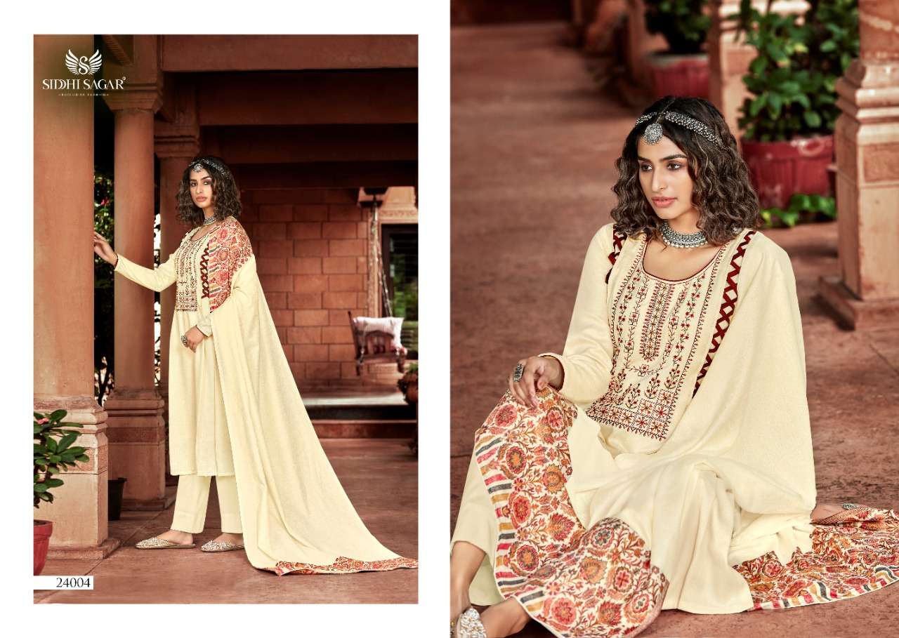 SABIHA BY SIDDHI SAGAR 24001 TO 24008 SERIES BEAUTIFUL SUITS COLORFUL STYLISH FANCY CASUAL WEAR & ETHNIC WEAR PURE PASHMINA PRINT WITH WORK DRESSES AT WHOLESALE PRICE