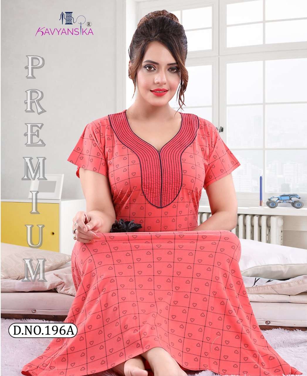KAVYANSHIKA VOL-196 BY KAVYANSHIKA 196-A TO 196-F SERIES BEAUTIFUL STYLISH FANCY COLORFUL CASUAL WEAR & ETHNIC WEAR COTTON HOSIERY GOWNS AT WHOLESALE PRICE