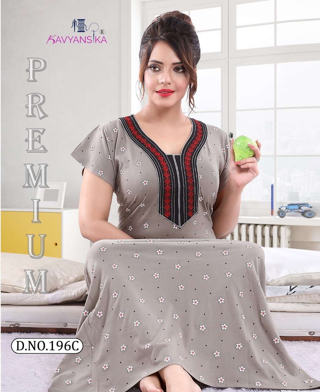 KAVYANSHIKA VOL-196 BY KAVYANSHIKA 196-A TO 196-F SERIES BEAUTIFUL STYLISH FANCY COLORFUL CASUAL WEAR & ETHNIC WEAR COTTON HOSIERY GOWNS AT WHOLESALE PRICE