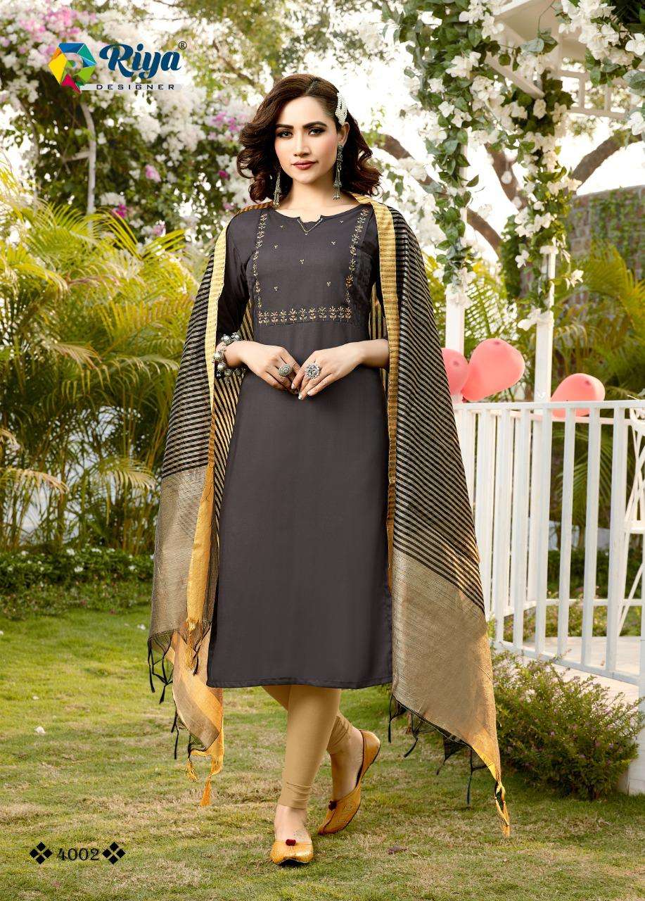 INAYAT VOL-4 BY RIYA DESIGNER 4001 TO 4005 SERIES DESIGNER STYLISH FANCY COLORFUL BEAUTIFUL PARTY WEAR & ETHNIC WEAR COLLECTION RAYON EMBROIDERY KURTIS WITH DUPATTA AT WHOLESALE PRICE