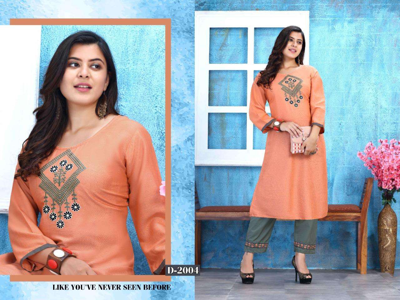 KESAR VOL-2 BY TRENDY 2001 TO 2008 SERIES DESIGNER STYLISH FANCY COLORFUL BEAUTIFUL PARTY WEAR & ETHNIC WEAR COLLECTION RAYON TWO TONE KURTIS WITH BOTTOM AT WHOLESALE PRICE