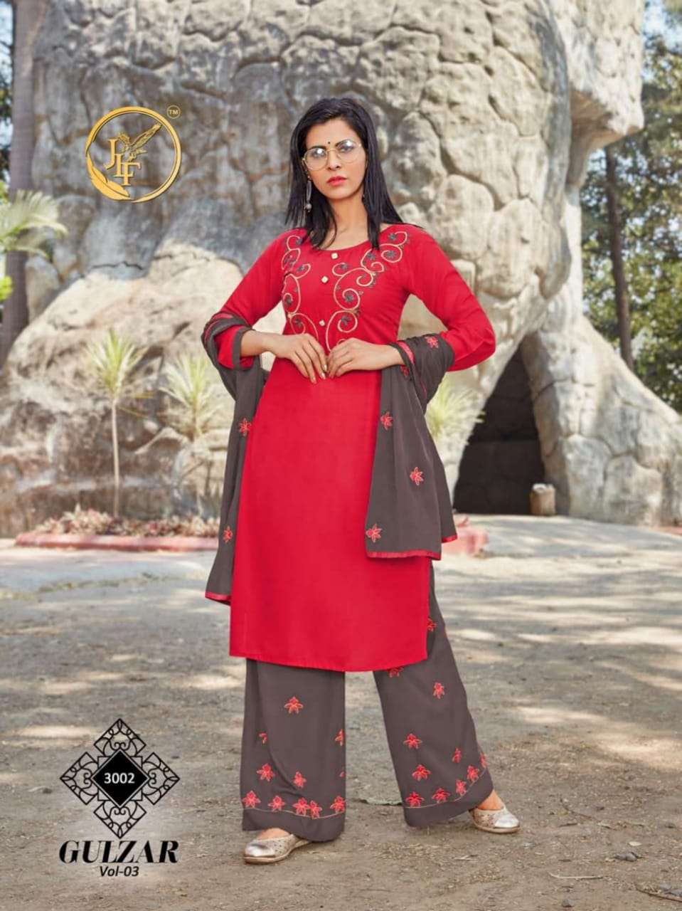 GULZAR VOL-3 BY JLF 3001 TO 3008 SERIES BEAUTIFUL SUITS COLORFUL STYLISH FANCY CASUAL WEAR & ETHNIC WEAR RAYON EMBROIDERED DRESSES AT WHOLESALE PRICE