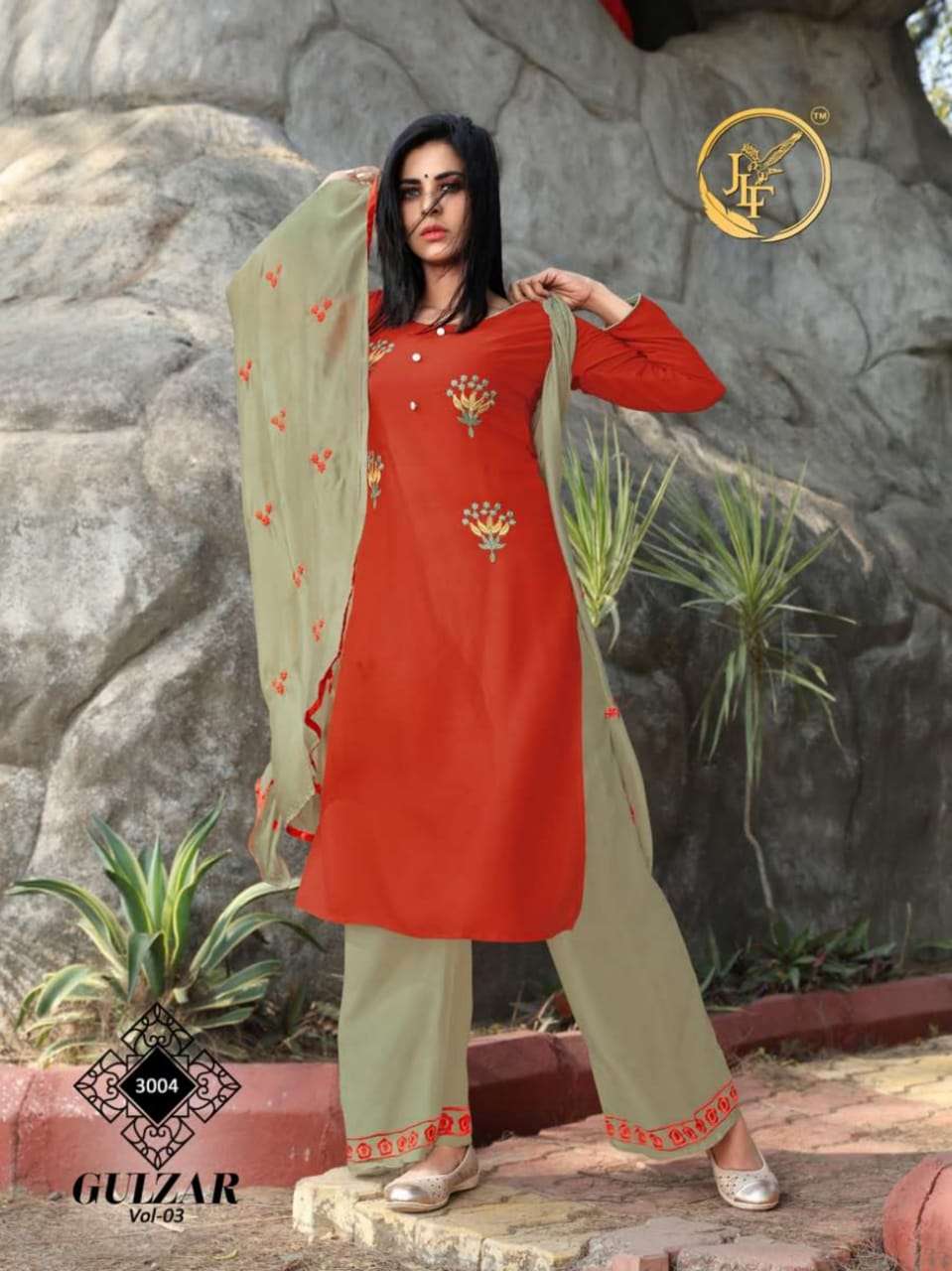 GULZAR VOL-3 BY JLF 3001 TO 3008 SERIES BEAUTIFUL SUITS COLORFUL STYLISH FANCY CASUAL WEAR & ETHNIC WEAR RAYON EMBROIDERED DRESSES AT WHOLESALE PRICE