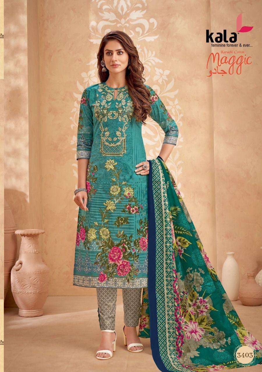 MAGIC VOL-15 BY KALA 3401 TO 3412 SERIES BEAUTIFUL SUITS COLORFUL STYLISH FANCY CASUAL WEAR & ETHNIC WEAR PURE COTTON DRESSES AT WHOLESALE PRICE
