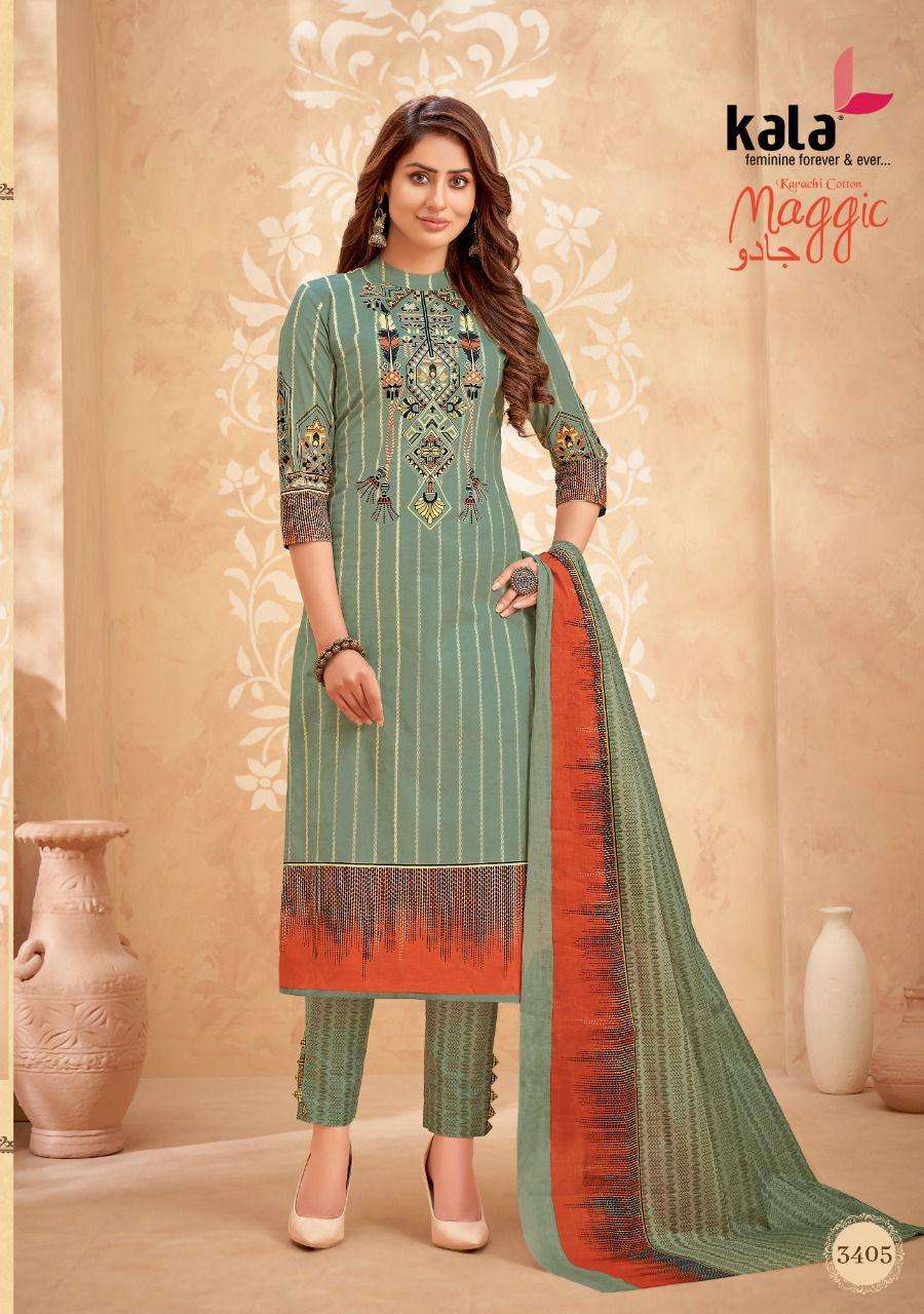 MAGIC VOL-15 BY KALA 3401 TO 3412 SERIES BEAUTIFUL SUITS COLORFUL STYLISH FANCY CASUAL WEAR & ETHNIC WEAR PURE COTTON DRESSES AT WHOLESALE PRICE