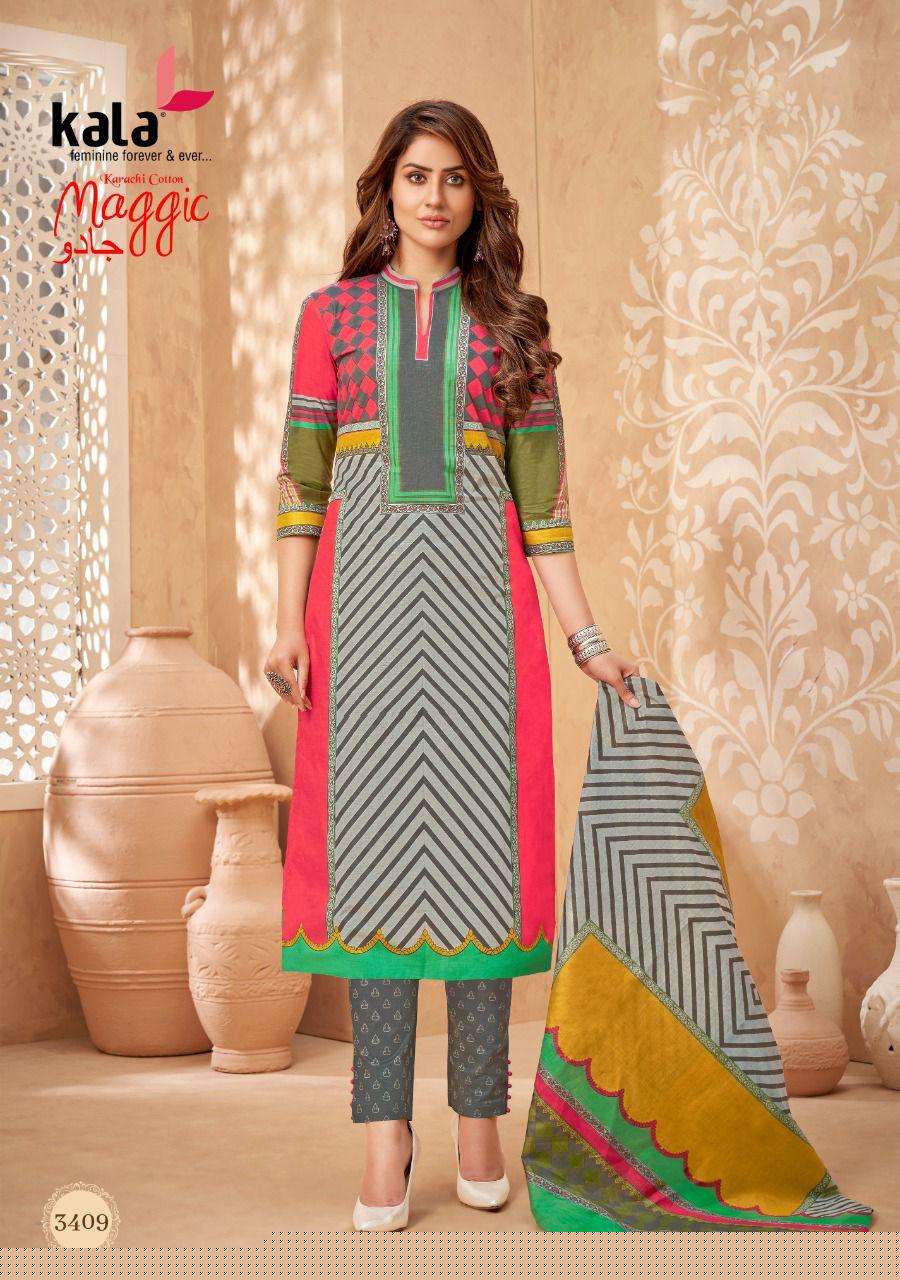 MAGIC VOL-15 BY KALA 3401 TO 3412 SERIES BEAUTIFUL SUITS COLORFUL STYLISH FANCY CASUAL WEAR & ETHNIC WEAR PURE COTTON DRESSES AT WHOLESALE PRICE