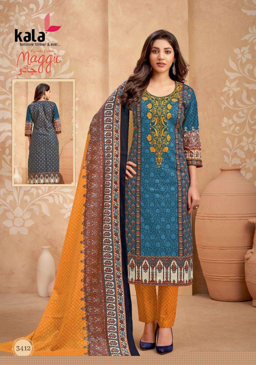 MAGIC VOL-15 BY KALA 3401 TO 3412 SERIES BEAUTIFUL SUITS COLORFUL STYLISH FANCY CASUAL WEAR & ETHNIC WEAR PURE COTTON DRESSES AT WHOLESALE PRICE
