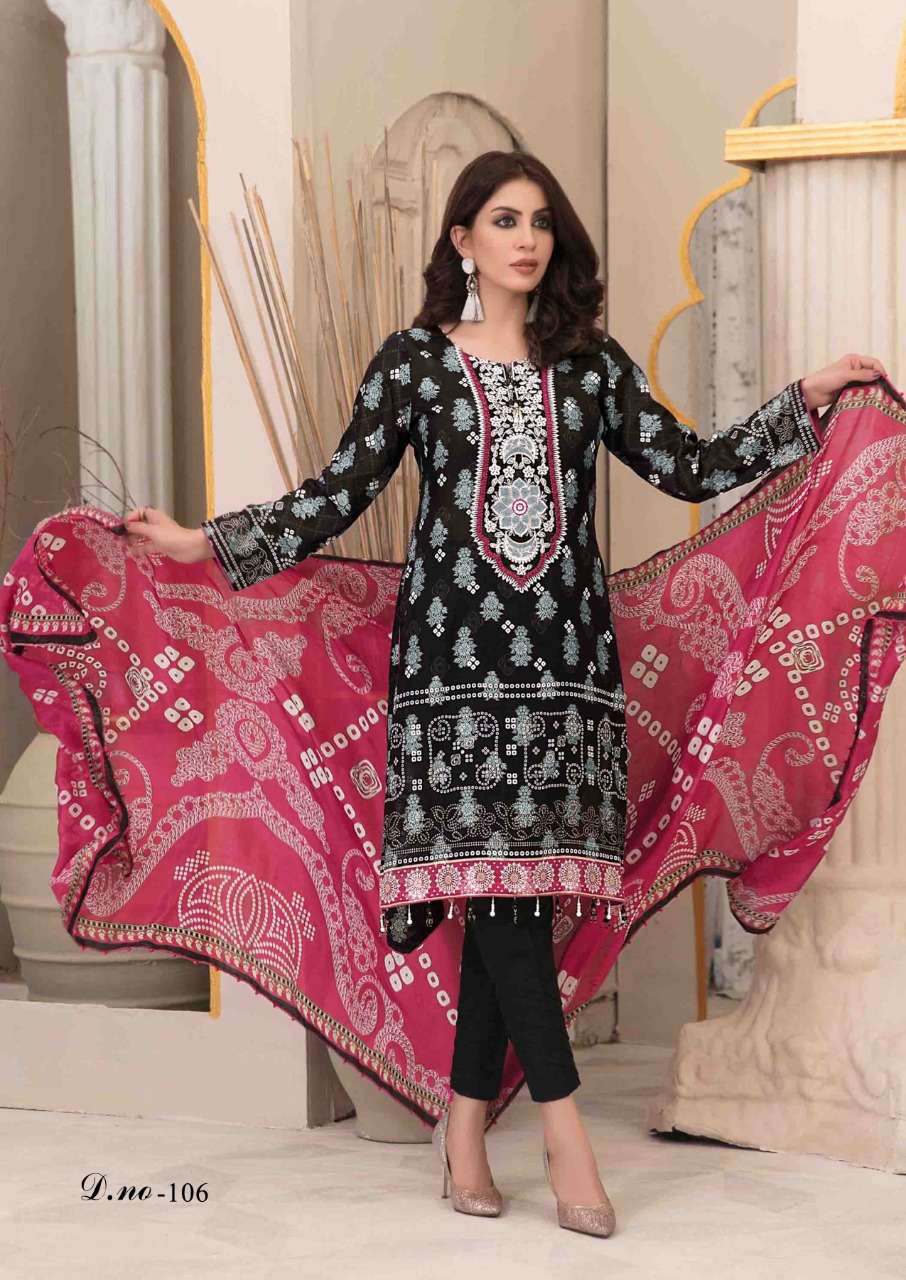 RANG NOOR BY OM FAB 101 TO 106 SERIES BEAUTIFUL SUITS COLORFUL STYLISH FANCY CASUAL WEAR & ETHNIC WEAR HEAVY COTTON PRINT DRESSES AT WHOLESALE PRICE