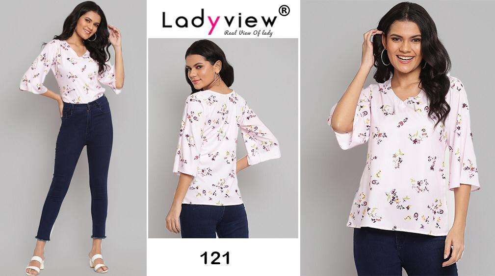 TOPSY VOL-4 BY LADY VIEW 114 TO 123 SERIES BEAUTIFUL COLORFUL STYLISH FANCY CASUAL WEAR & READY TO WEAR HEAVY AMERICAN CREPE DIGITAL PRINT TOPS AT WHOLESALE PRICE