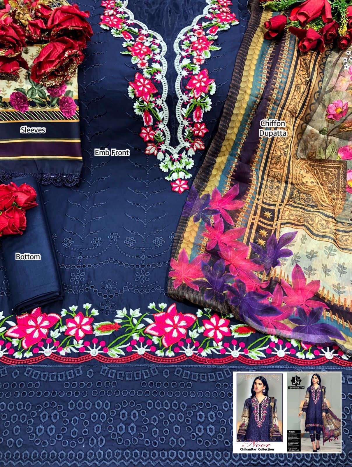 NOOR CHIKANKARI COLLECTION BY TAWAKKAL FAB 01 TO 02 SERIES PAKISTANI SUITS BEAUTIFUL FANCY COLORFUL STYLISH PARTY WEAR & OCCASIONAL WEAR PURE CAMBRIC COTTON WITH EMBROIDERY DRESSES AT WHOLESALE PRICE