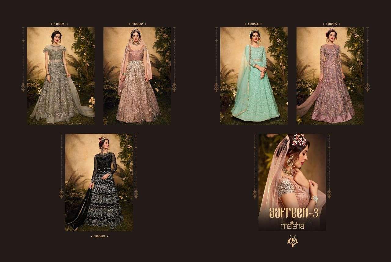 Aafreen Vol-3 By Maisha 10091 To 10095 Series Beautiful Stylish Anarkali Suits Fancy Colorful Casual Wear & Ethnic Wear & Ready To Wear Net/Georgette Embroidered Dresses At Wholesale Price