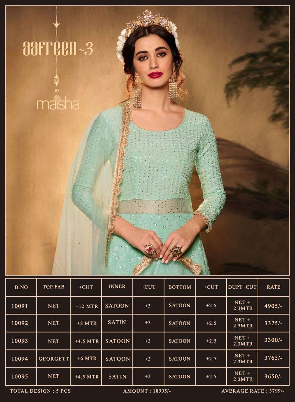 Aafreen Vol-3 By Maisha 10091 To 10095 Series Beautiful Stylish Anarkali Suits Fancy Colorful Casual Wear & Ethnic Wear & Ready To Wear Net/Georgette Embroidered Dresses At Wholesale Price