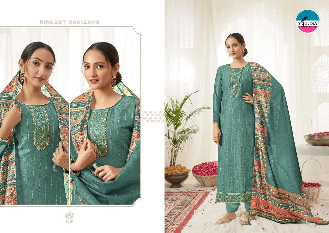 NAAZ BY VELISA 1301 TO 1304 SERIES BEAUTIFUL SUITS COLORFUL STYLISH FANCY CASUAL WEAR & ETHNIC WEAR PARAMPARA SILK EMBROIDERED DRESSES AT WHOLESALE PRICE