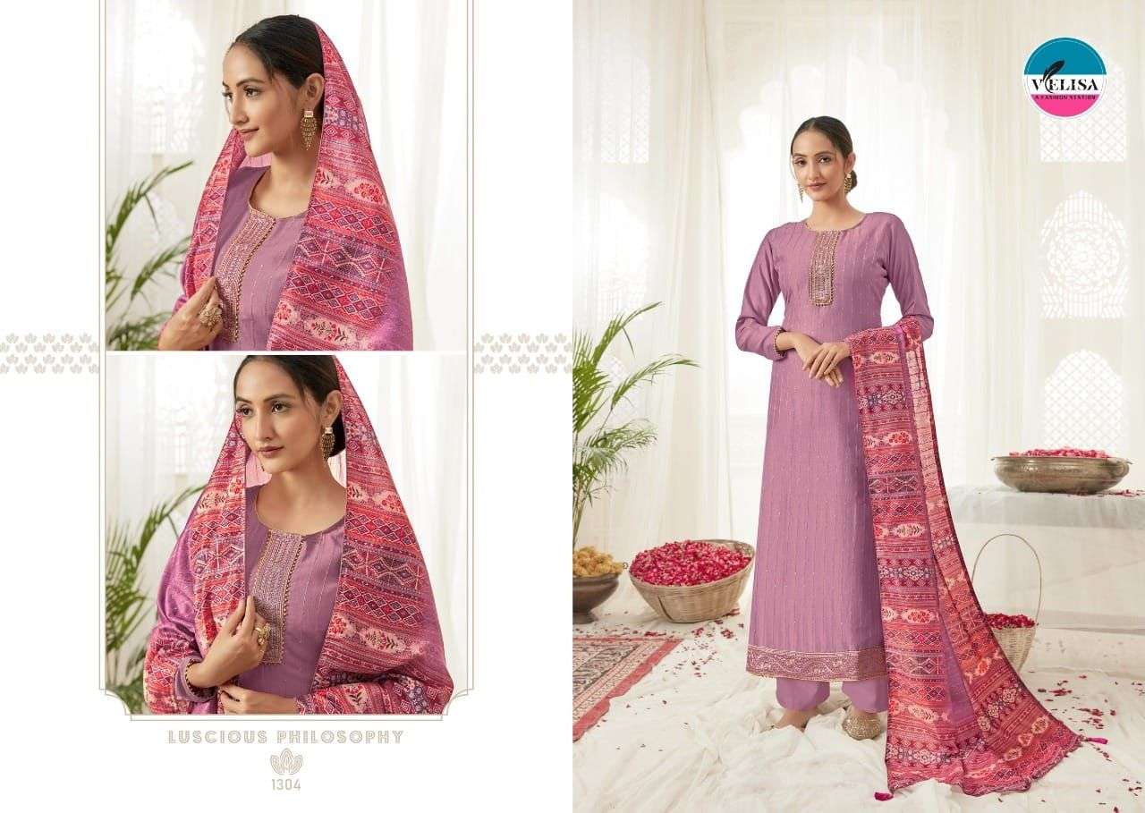 NAAZ BY VELISA 1301 TO 1304 SERIES BEAUTIFUL SUITS COLORFUL STYLISH FANCY CASUAL WEAR & ETHNIC WEAR PARAMPARA SILK EMBROIDERED DRESSES AT WHOLESALE PRICE
