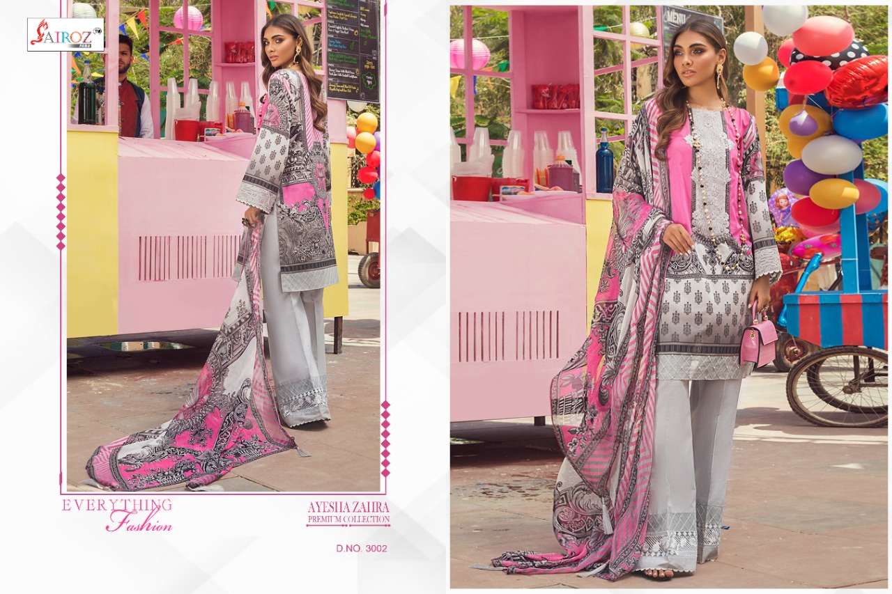 AYESHA ZAHRA PREMIUM COLLECTION BY SAIROZ FABS 3001 TO 3008 SERIES BEAUTIFUL SUITS STYLISH COLORFUL FANCY CASUAL WEAR & ETHNIC WEAR COTTON DIGITAL PRINT EMBROIDERED DRESSES AT WHOLESALE PRICE