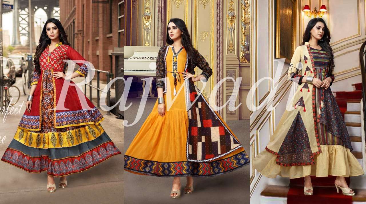 RAJWADI BY ARYA DRESS MAKER 01 TO 09 SERIES DESIGNER STYLISH FANCY COLORFUL BEAUTIFUL PARTY WEAR & ETHNIC WEAR COLLECTION CHANDERI COTTON KURTIS AT WHOLESALE PRICE