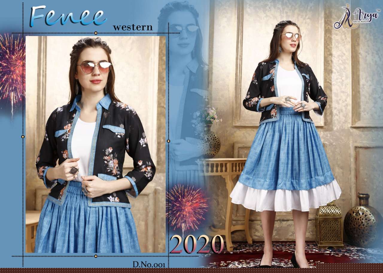 FENEE BY ARYA DRESS MAKER 01 TO 07 SERIES BEAUTIFUL STYLISH FANCY COLORFUL CASUAL WEAR & ETHNIC WEAR COTTON LYCRA TOPS WITH SKIRT AT WHOLESALE PRICE