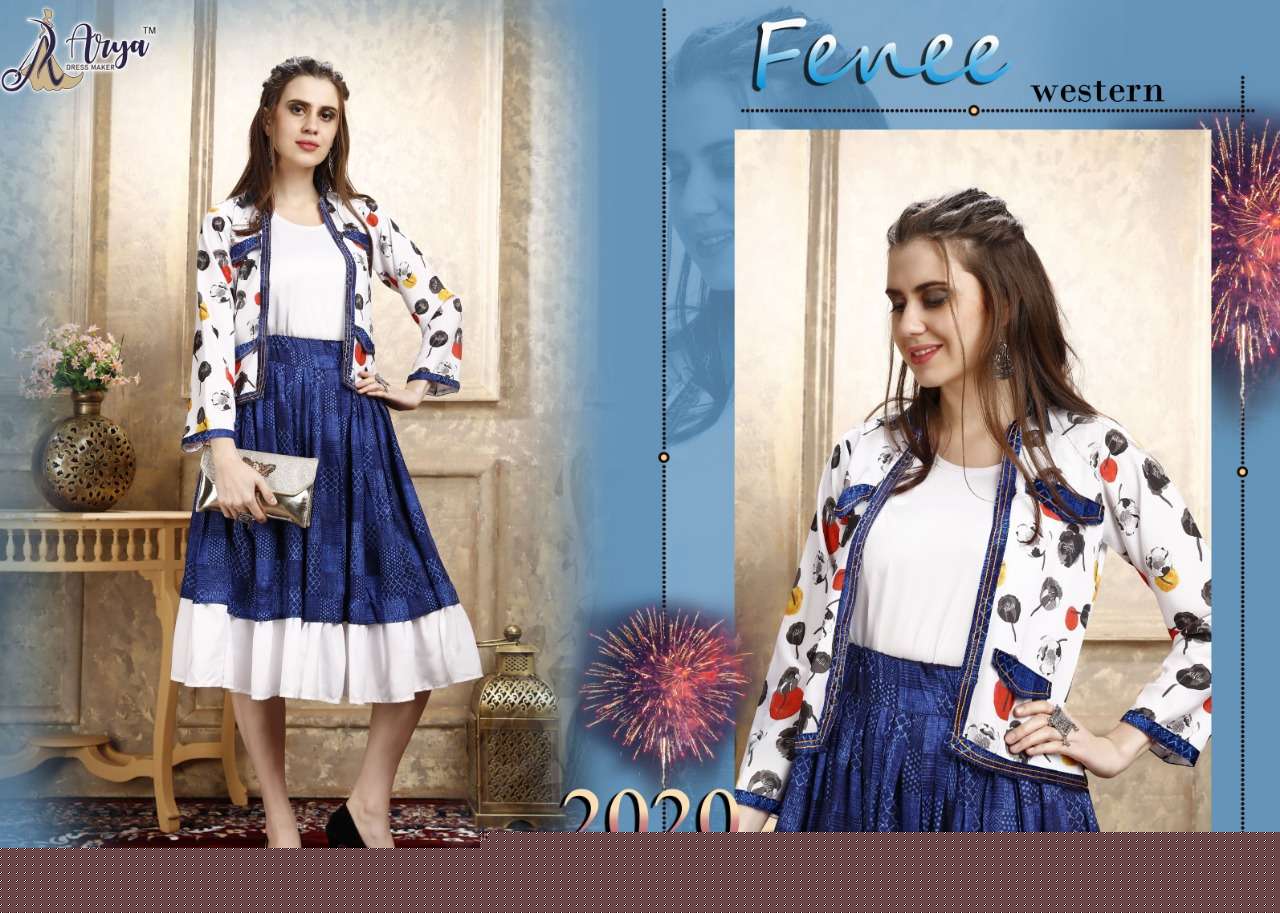 FENEE BY ARYA DRESS MAKER 01 TO 07 SERIES BEAUTIFUL STYLISH FANCY COLORFUL CASUAL WEAR & ETHNIC WEAR COTTON LYCRA TOPS WITH SKIRT AT WHOLESALE PRICE