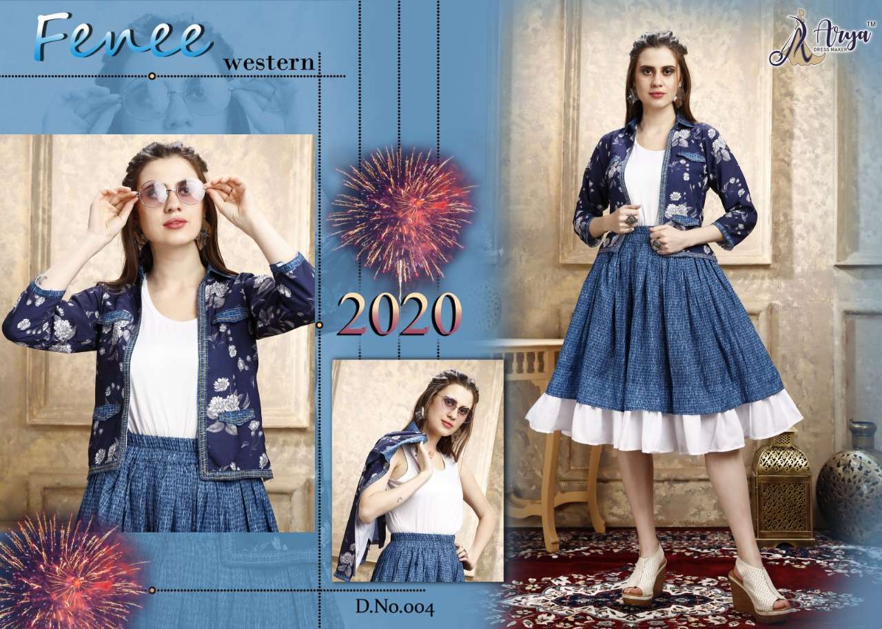 FENEE BY ARYA DRESS MAKER 01 TO 07 SERIES BEAUTIFUL STYLISH FANCY COLORFUL CASUAL WEAR & ETHNIC WEAR COTTON LYCRA TOPS WITH SKIRT AT WHOLESALE PRICE