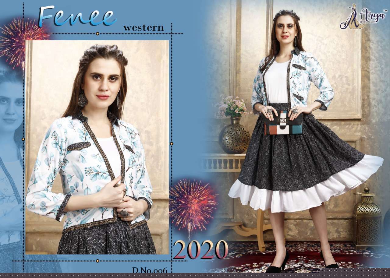 FENEE BY ARYA DRESS MAKER 01 TO 07 SERIES BEAUTIFUL STYLISH FANCY COLORFUL CASUAL WEAR & ETHNIC WEAR COTTON LYCRA TOPS WITH SKIRT AT WHOLESALE PRICE