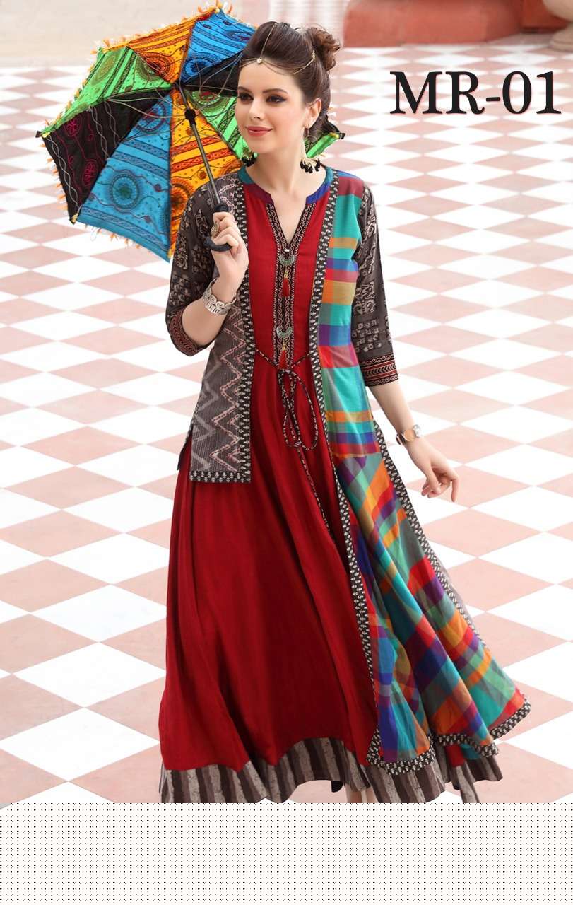 MAHARANI BY ARYA DRESS MAKER BEAUTIFUL STYLISH FANCY COLORFUL CASUAL WEAR & ETHNIC WEAR CHANDERI COTTON PRINT GOWNS AT WHOLESALE PRICE