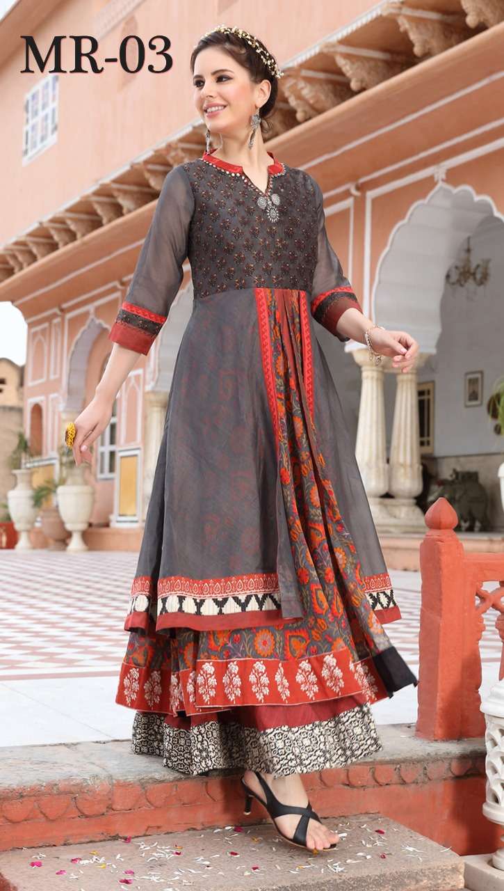 MAHARANI BY ARYA DRESS MAKER BEAUTIFUL STYLISH FANCY COLORFUL CASUAL WEAR & ETHNIC WEAR CHANDERI COTTON PRINT GOWNS AT WHOLESALE PRICE