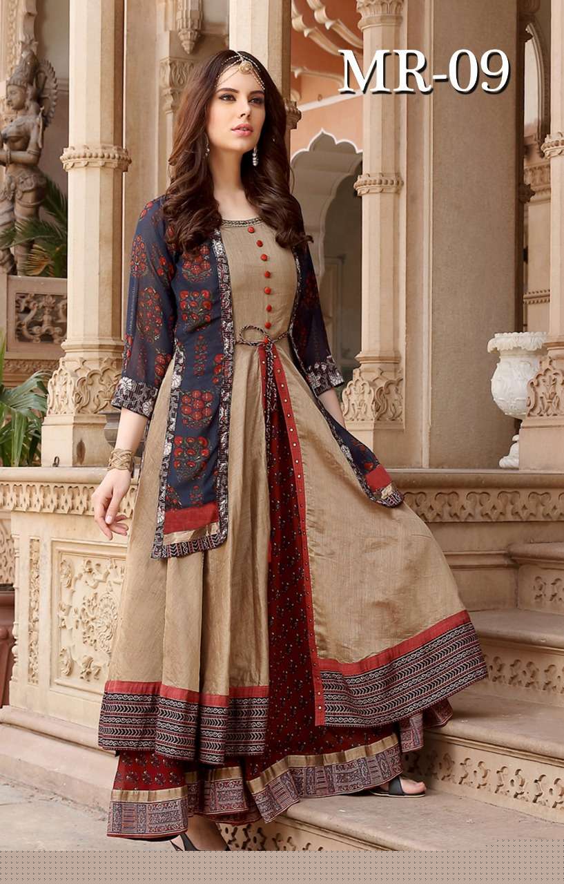 MAHARANI BY ARYA DRESS MAKER BEAUTIFUL STYLISH FANCY COLORFUL CASUAL WEAR & ETHNIC WEAR CHANDERI COTTON PRINT GOWNS AT WHOLESALE PRICE