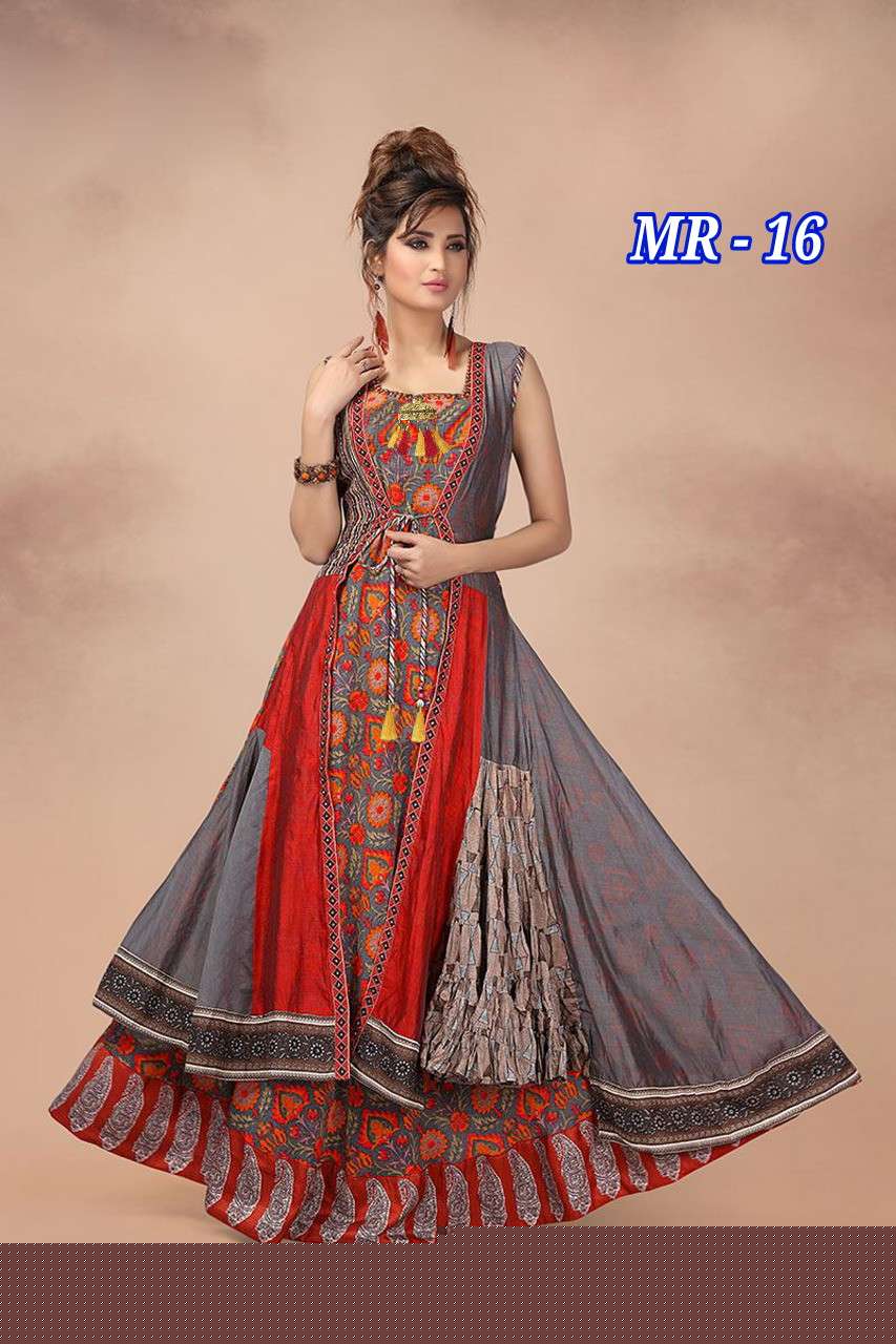 MAHARANI BY ARYA DRESS MAKER BEAUTIFUL STYLISH FANCY COLORFUL CASUAL WEAR & ETHNIC WEAR CHANDERI COTTON PRINT GOWNS AT WHOLESALE PRICE