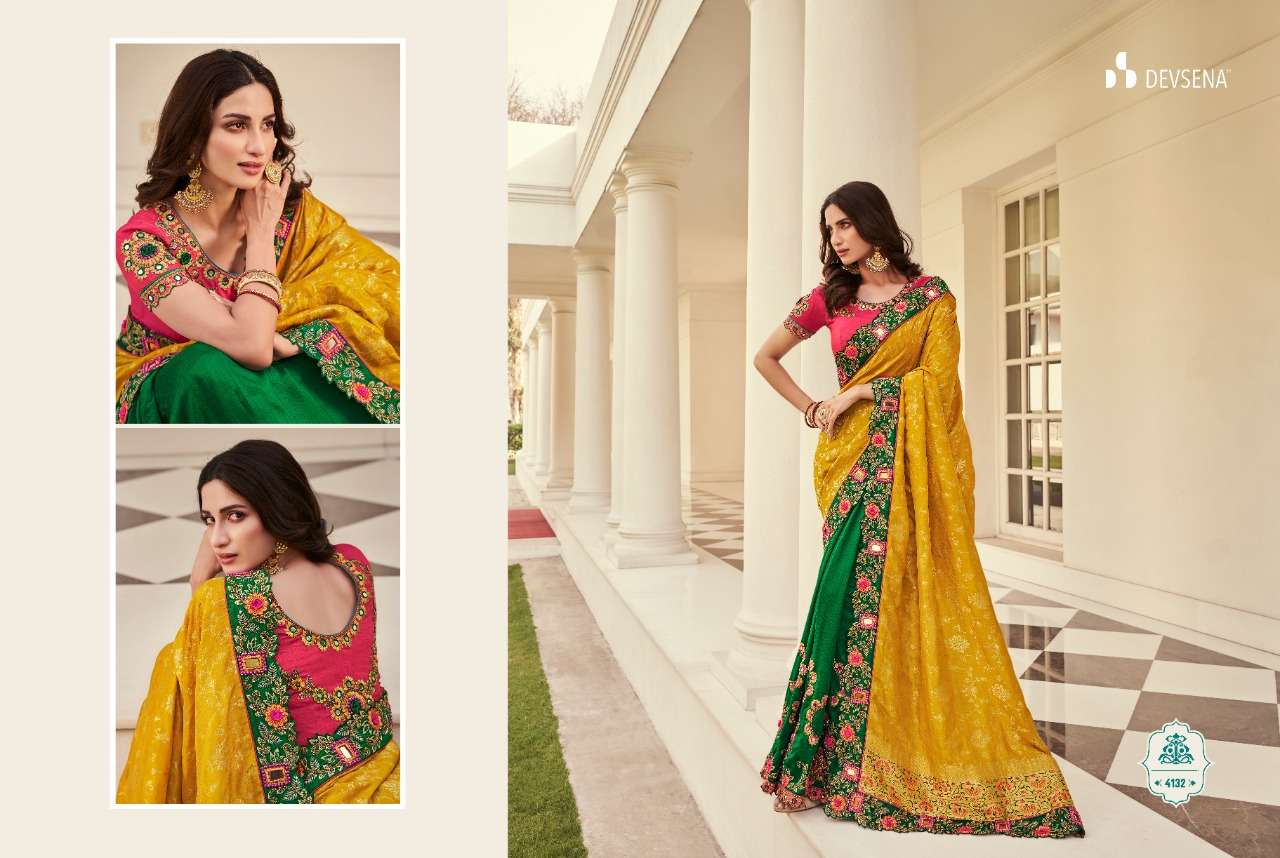 DEVSENA VOL-10 BY DESI LUK 4131 TO 4143 SERIES INDIAN TRADITIONAL WEAR COLLECTION BEAUTIFUL STYLISH FANCY COLORFUL PARTY WEAR & OCCASIONAL WEAR FANCY SAREES AT WHOLESALE PRICE