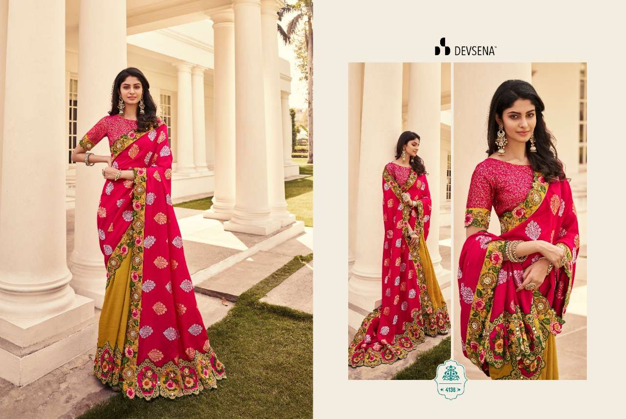 DEVSENA VOL-10 BY DESI LUK 4131 TO 4143 SERIES INDIAN TRADITIONAL WEAR COLLECTION BEAUTIFUL STYLISH FANCY COLORFUL PARTY WEAR & OCCASIONAL WEAR FANCY SAREES AT WHOLESALE PRICE