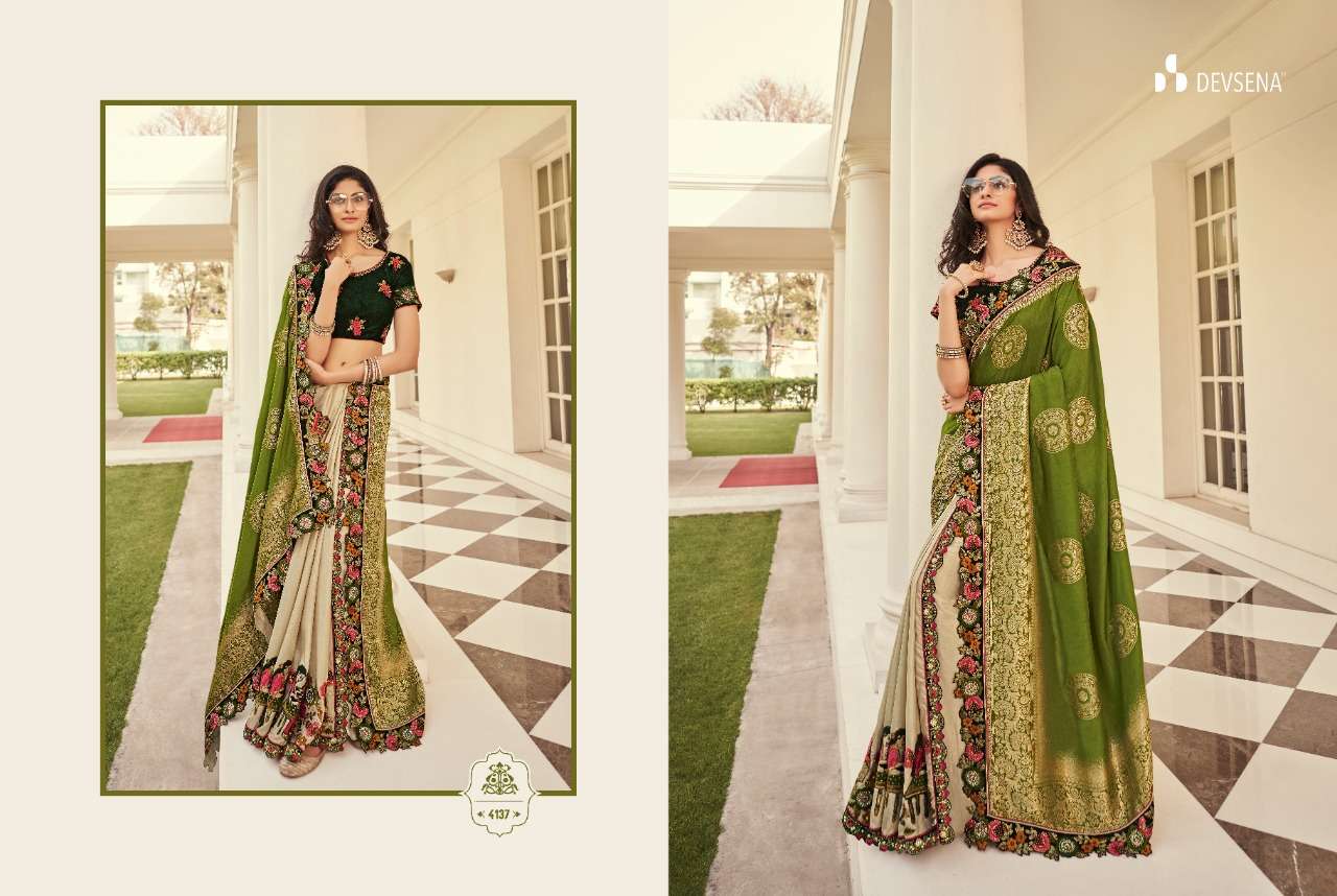 DEVSENA VOL-10 BY DESI LUK 4131 TO 4143 SERIES INDIAN TRADITIONAL WEAR COLLECTION BEAUTIFUL STYLISH FANCY COLORFUL PARTY WEAR & OCCASIONAL WEAR FANCY SAREES AT WHOLESALE PRICE