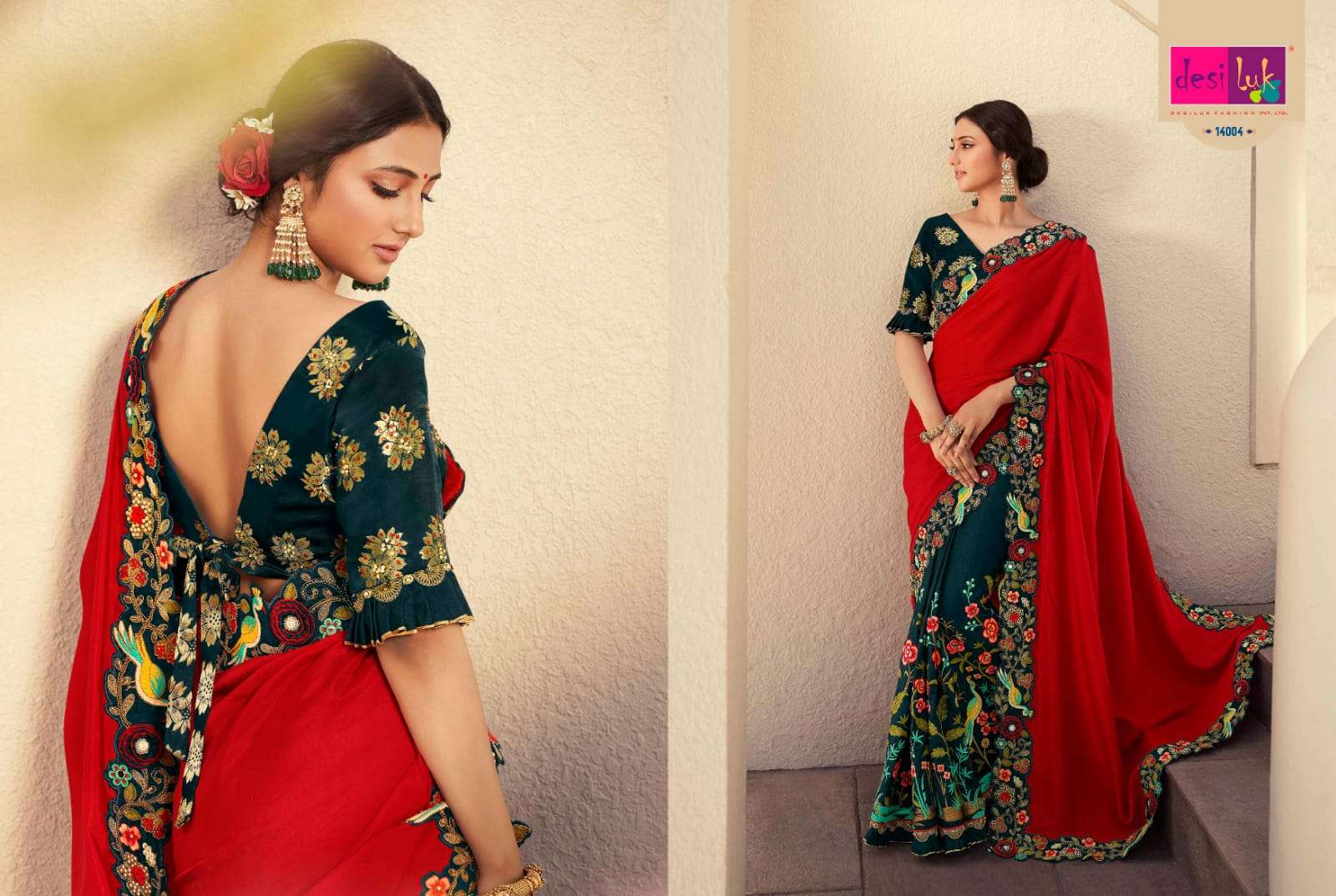 DESI LUK VOL-45 BY DESI LUK 10004 TO 10014 SERIES INDIAN TRADITIONAL WEAR COLLECTION BEAUTIFUL STYLISH FANCY COLORFUL PARTY WEAR & OCCASIONAL WEAR GEORGETTE SAREES AT WHOLESALE PRICE