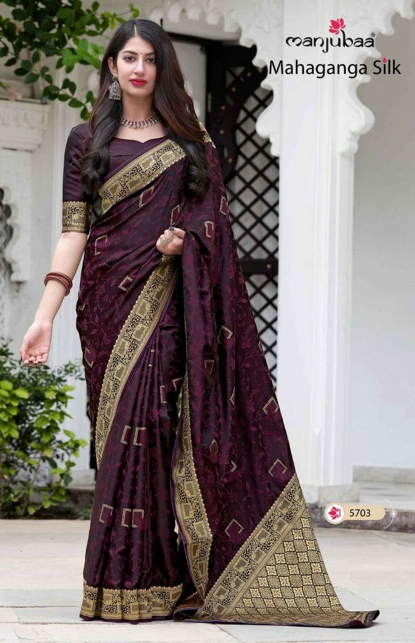 MAHAGANGA SILK BY MANJUBAA CLOTHING 5701 TO 5708 SERIES INDIAN TRADITIONAL WEAR COLLECTION BEAUTIFUL STYLISH FANCY COLORFUL PARTY WEAR & OCCASIONAL WEAR SILK SAREES AT WHOLESALE PRICE