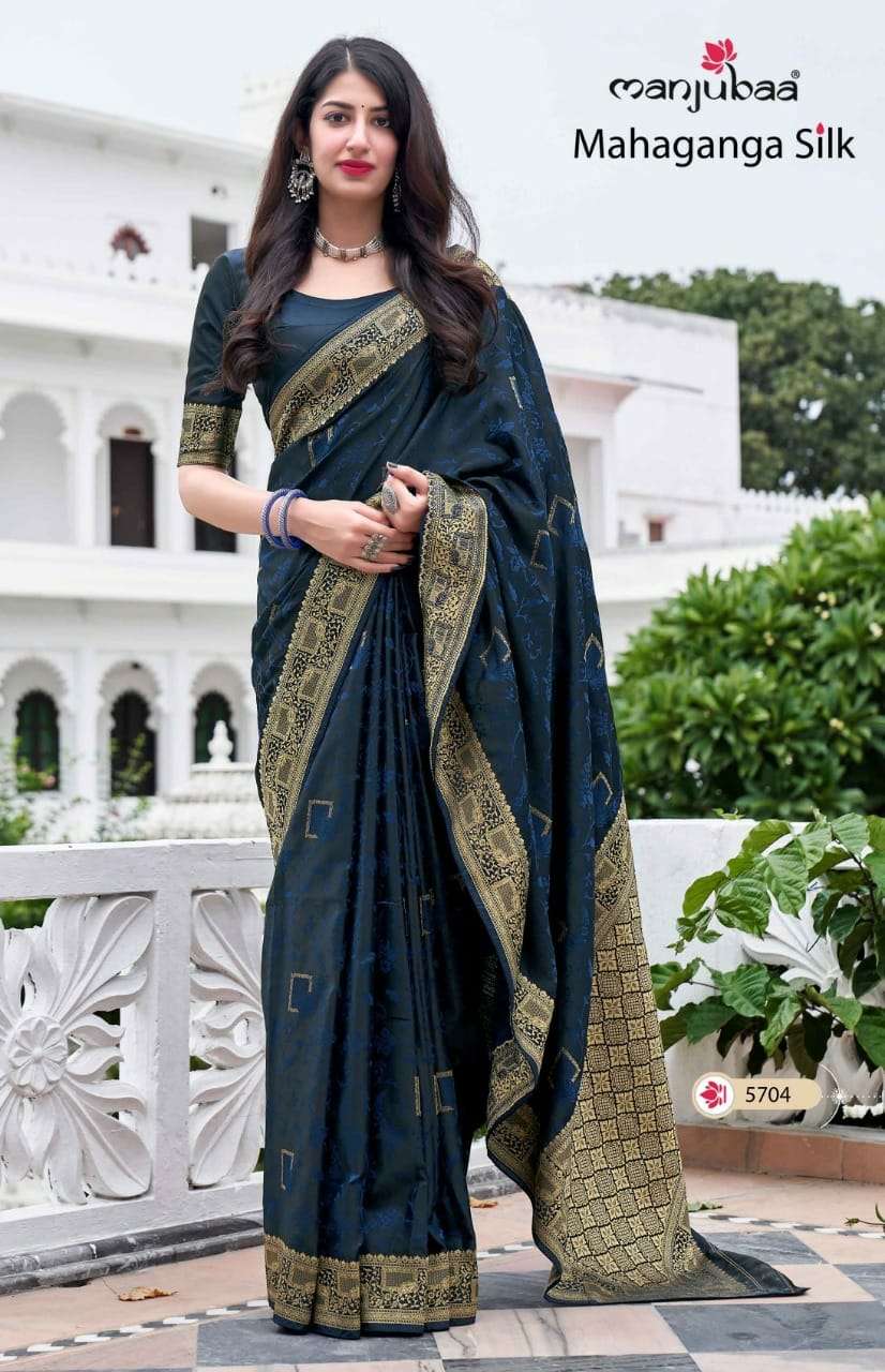 MAHAGANGA SILK BY MANJUBAA CLOTHING 5701 TO 5708 SERIES INDIAN TRADITIONAL WEAR COLLECTION BEAUTIFUL STYLISH FANCY COLORFUL PARTY WEAR & OCCASIONAL WEAR SILK SAREES AT WHOLESALE PRICE