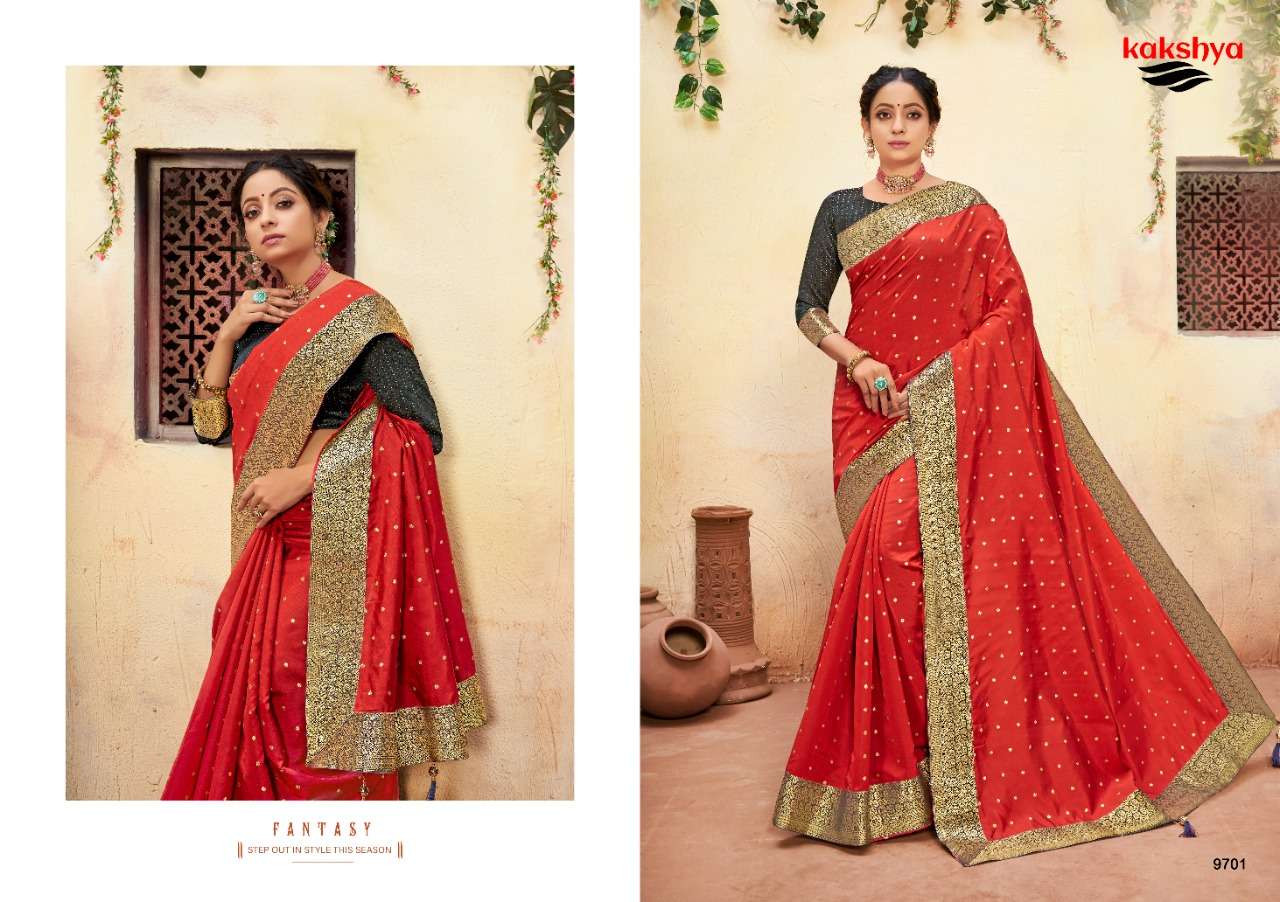 MEERA BY KAKSHYA 9701 TO 9706 SERIES INDIAN TRADITIONAL WEAR COLLECTION BEAUTIFUL STYLISH FANCY COLORFUL PARTY WEAR & OCCASIONAL WEAR LICHI KOTA SAREES AT WHOLESALE PRICE