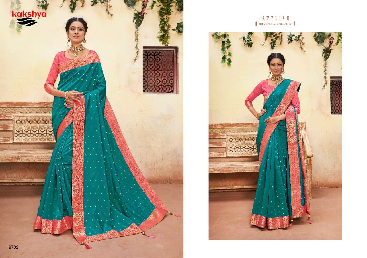 MEERA BY KAKSHYA 9701 TO 9706 SERIES INDIAN TRADITIONAL WEAR COLLECTION BEAUTIFUL STYLISH FANCY COLORFUL PARTY WEAR & OCCASIONAL WEAR LICHI KOTA SAREES AT WHOLESALE PRICE