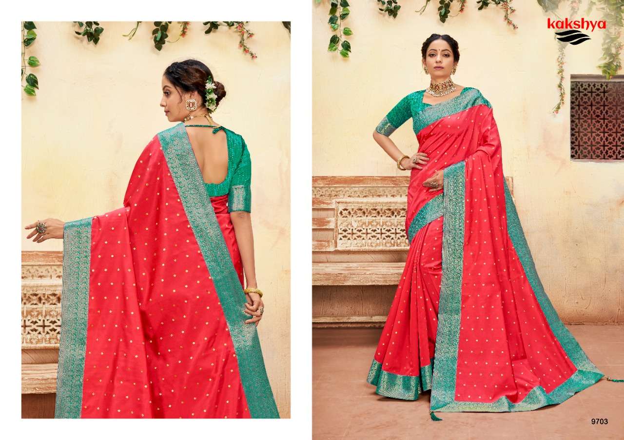 MEERA BY KAKSHYA 9701 TO 9706 SERIES INDIAN TRADITIONAL WEAR COLLECTION BEAUTIFUL STYLISH FANCY COLORFUL PARTY WEAR & OCCASIONAL WEAR LICHI KOTA SAREES AT WHOLESALE PRICE