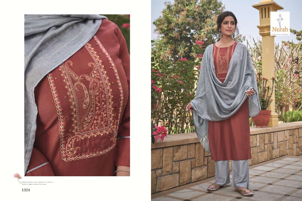 NIKUNJ NX BY NURAH 1321 TO 1324 SERIES BEAUTIFUL SUITS COLORFUL STYLISH FANCY CASUAL WEAR & ETHNIC WEAR CHINNON SILK DRESSES AT WHOLESALE PRICE