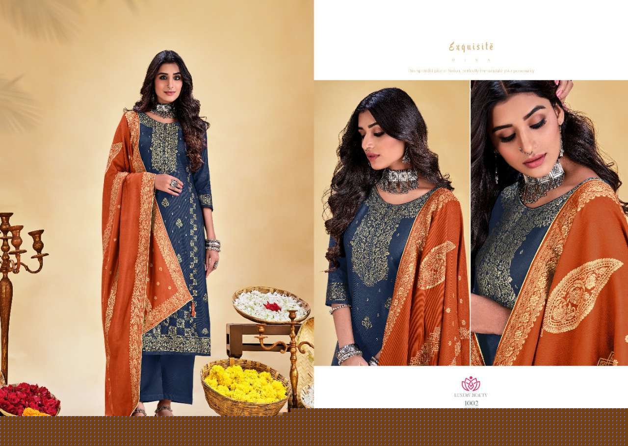 SAFFA BY VIONA SUITS 1001 TO 1008 SERIES BEAUTIFUL SUITS COLORFUL STYLISH FANCY CASUAL WEAR & ETHNIC WEAR PURE WOOL JACQUARD DRESSES AT WHOLESALE PRICE