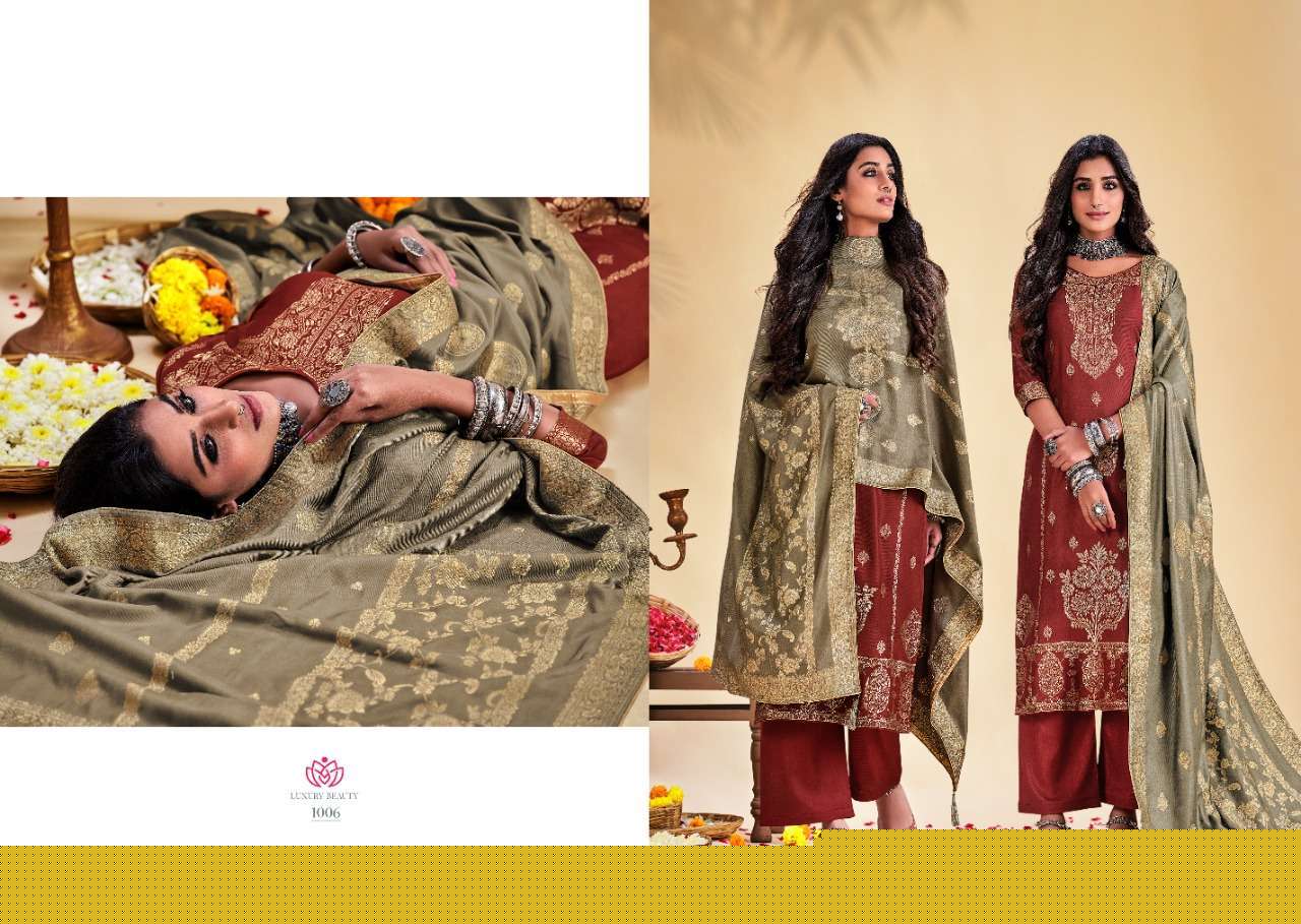 SAFFA BY VIONA SUITS 1001 TO 1008 SERIES BEAUTIFUL SUITS COLORFUL STYLISH FANCY CASUAL WEAR & ETHNIC WEAR PURE WOOL JACQUARD DRESSES AT WHOLESALE PRICE