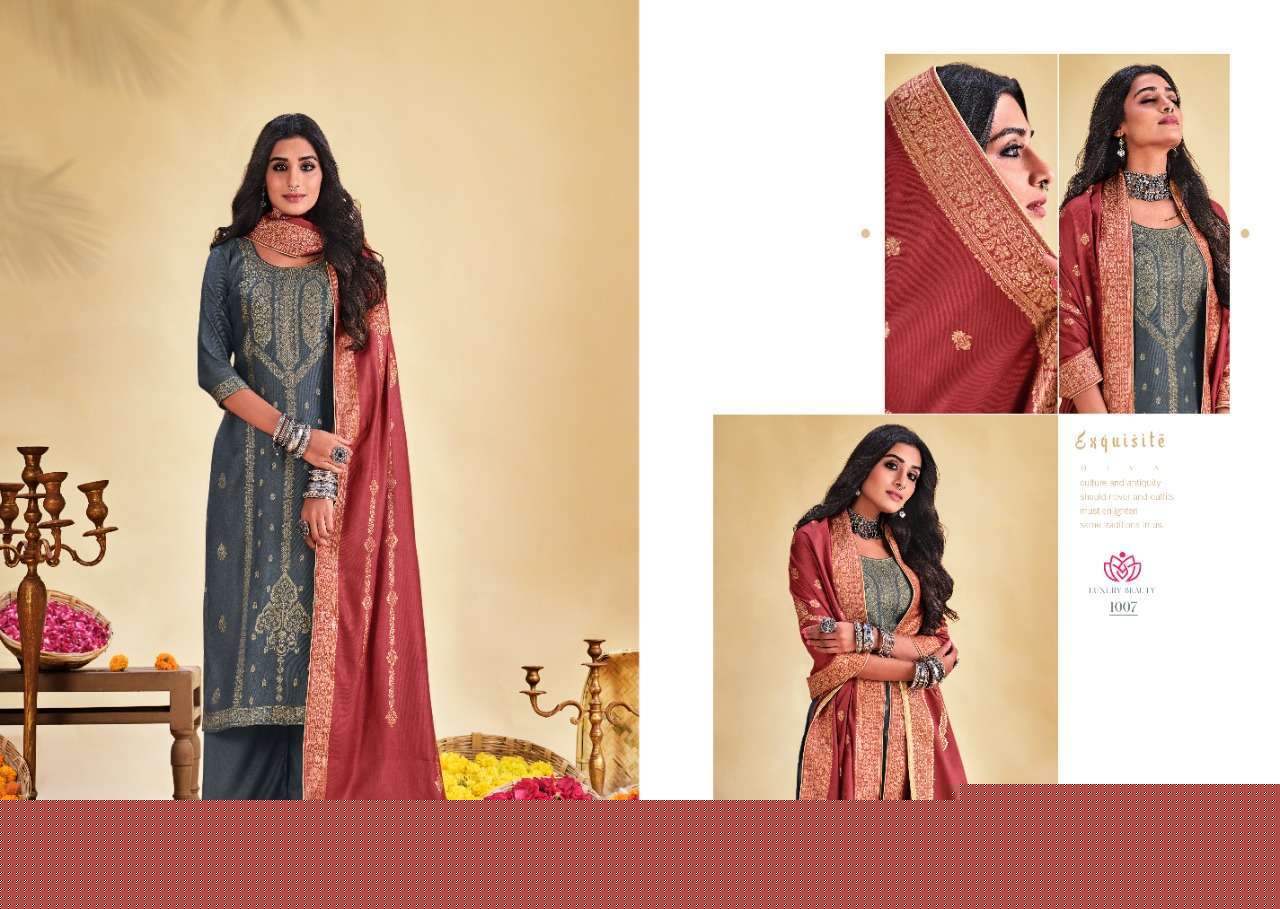 SAFFA BY VIONA SUITS 1001 TO 1008 SERIES BEAUTIFUL SUITS COLORFUL STYLISH FANCY CASUAL WEAR & ETHNIC WEAR PURE WOOL JACQUARD DRESSES AT WHOLESALE PRICE