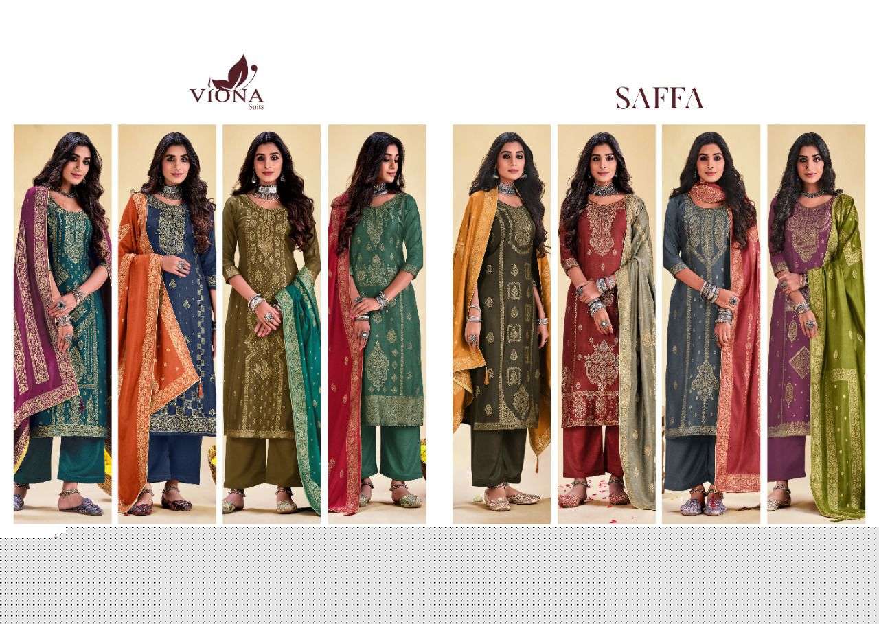 SAFFA BY VIONA SUITS 1001 TO 1008 SERIES BEAUTIFUL SUITS COLORFUL STYLISH FANCY CASUAL WEAR & ETHNIC WEAR PURE WOOL JACQUARD DRESSES AT WHOLESALE PRICE