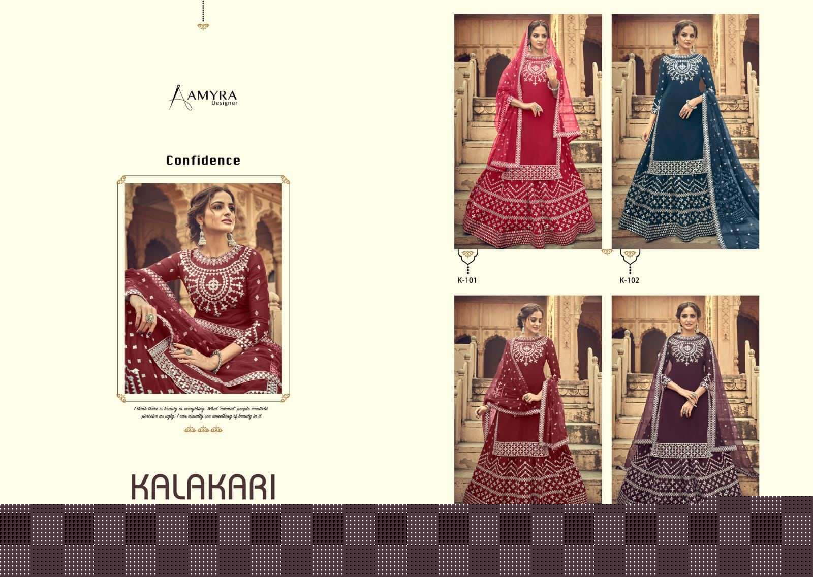 Kalakari By Amyra Designer 101 To 104 Series Beautiful Suits Colorful Stylish Fancy Casual Wear & Ethnic Wear Heavy Blooming Georgette Embroidered Dresses At Wholesale Price