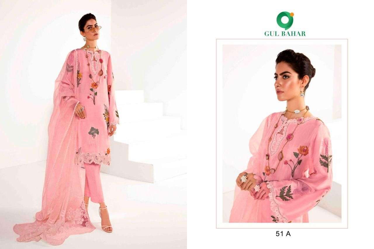 SHAKIRA VOL-1 BY GUL BAHAR 51-A TO 51-D SERIES BEAUTIFUL SUITS COLORFUL STYLISH FANCY CASUAL WEAR & ETHNIC WEAR FAUX GEORGETTE EMBROIDERED DRESSES AT WHOLESALE PRICE