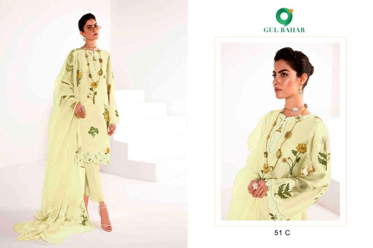 SHAKIRA VOL-1 BY GUL BAHAR 51-A TO 51-D SERIES BEAUTIFUL SUITS COLORFUL STYLISH FANCY CASUAL WEAR & ETHNIC WEAR FAUX GEORGETTE EMBROIDERED DRESSES AT WHOLESALE PRICE