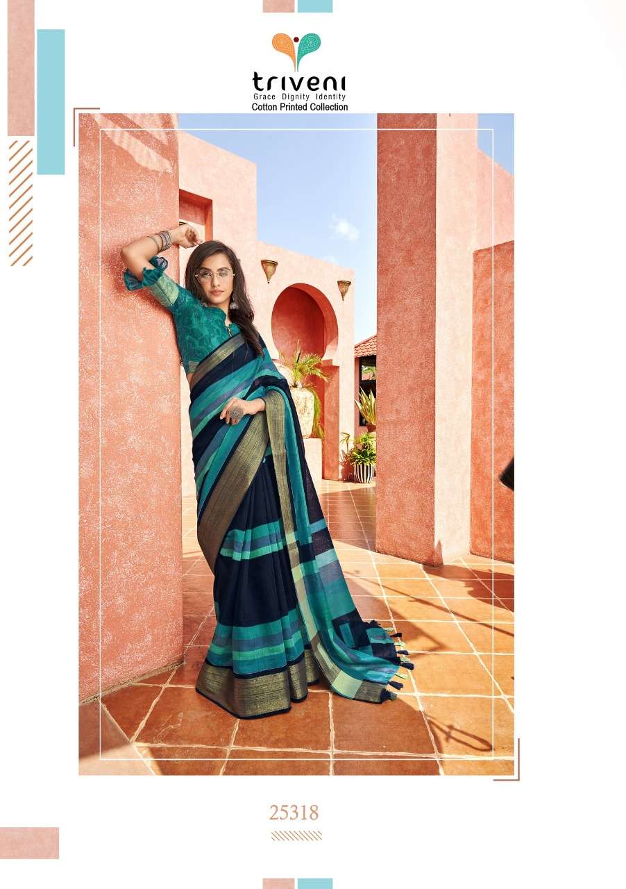 MFUNE VOL-3 BY TRIVENI 25318 TO 25325 SERIES INDIAN TRADITIONAL WEAR COLLECTION BEAUTIFUL STYLISH FANCY COLORFUL PARTY WEAR & OCCASIONAL WEAR LINEN COTTON SAREES AT WHOLESALE PRICE
