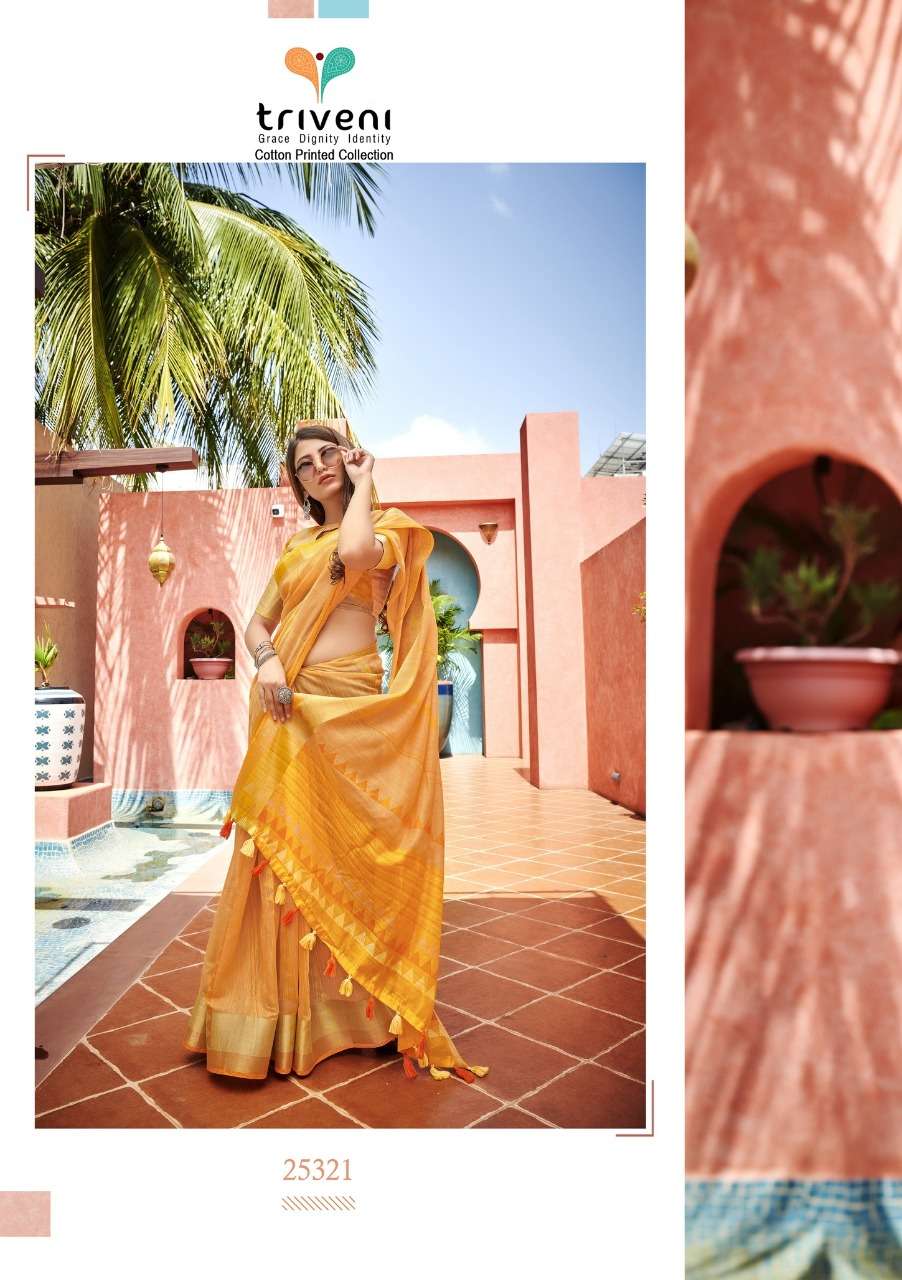 MFUNE VOL-3 BY TRIVENI 25318 TO 25325 SERIES INDIAN TRADITIONAL WEAR COLLECTION BEAUTIFUL STYLISH FANCY COLORFUL PARTY WEAR & OCCASIONAL WEAR LINEN COTTON SAREES AT WHOLESALE PRICE