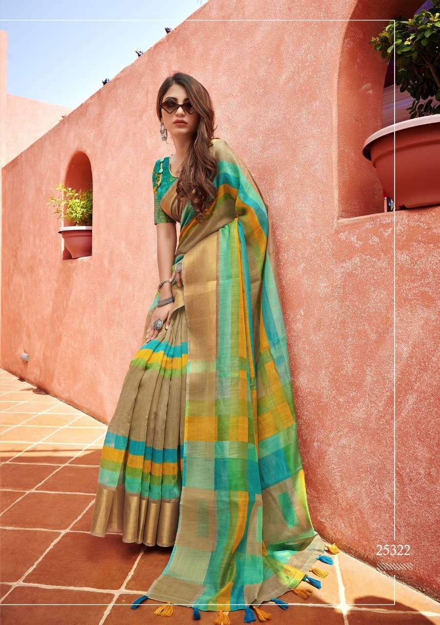 MFUNE VOL-3 BY TRIVENI 25318 TO 25325 SERIES INDIAN TRADITIONAL WEAR COLLECTION BEAUTIFUL STYLISH FANCY COLORFUL PARTY WEAR & OCCASIONAL WEAR LINEN COTTON SAREES AT WHOLESALE PRICE