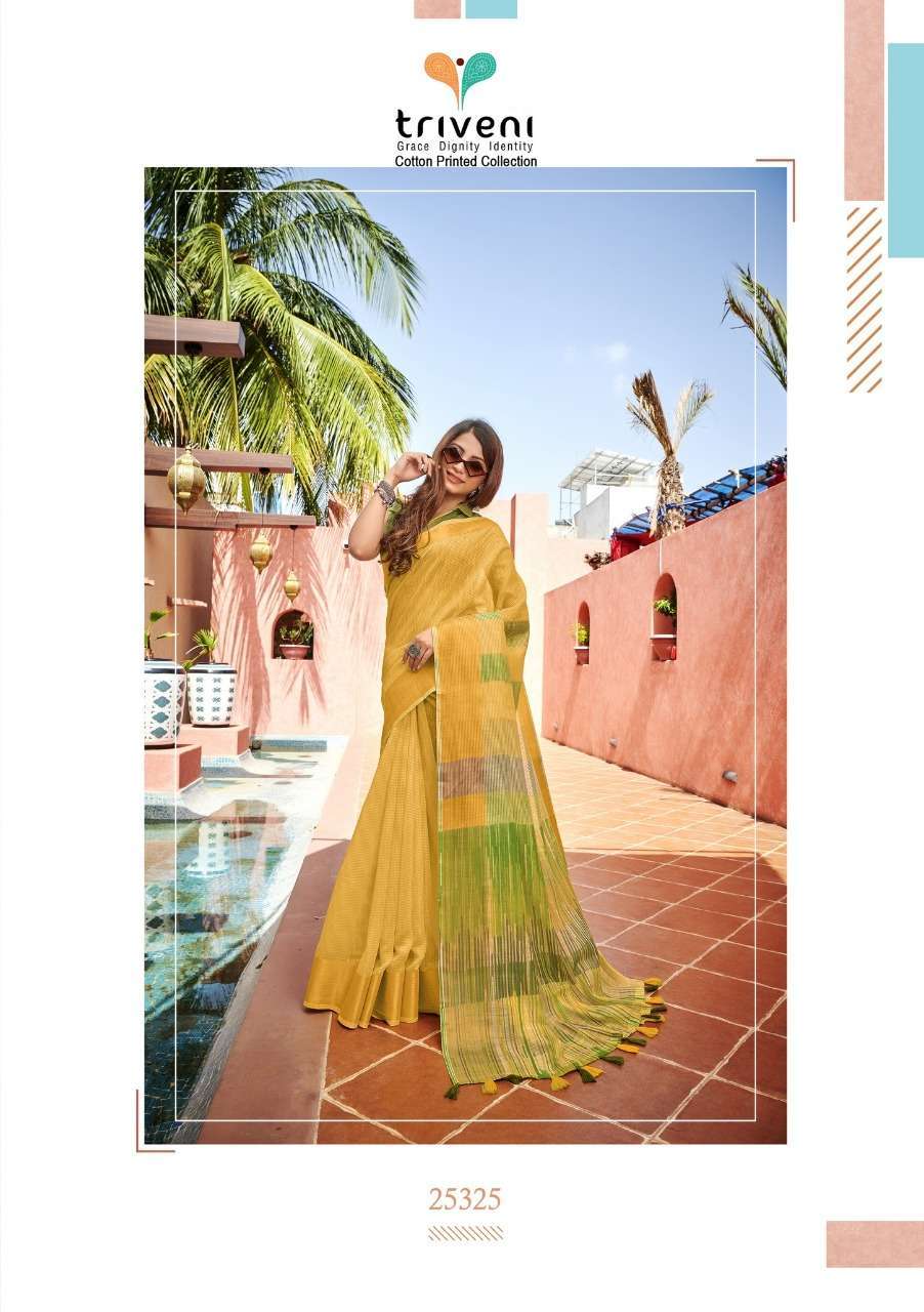 MFUNE VOL-3 BY TRIVENI 25318 TO 25325 SERIES INDIAN TRADITIONAL WEAR COLLECTION BEAUTIFUL STYLISH FANCY COLORFUL PARTY WEAR & OCCASIONAL WEAR LINEN COTTON SAREES AT WHOLESALE PRICE